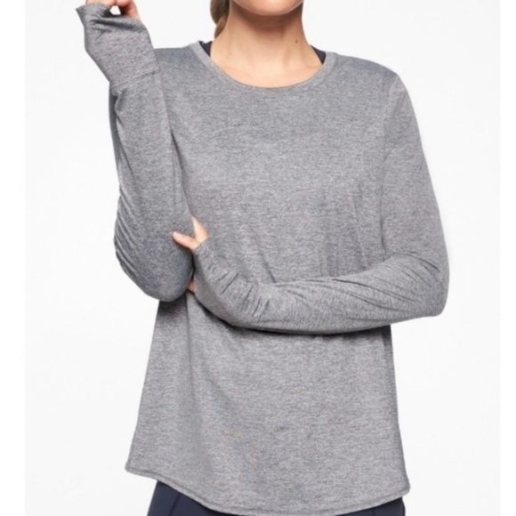 Athleta Gray Sunlover UPF Tulip Back Long Sleeve Athletic Top - Picture 1 of 11